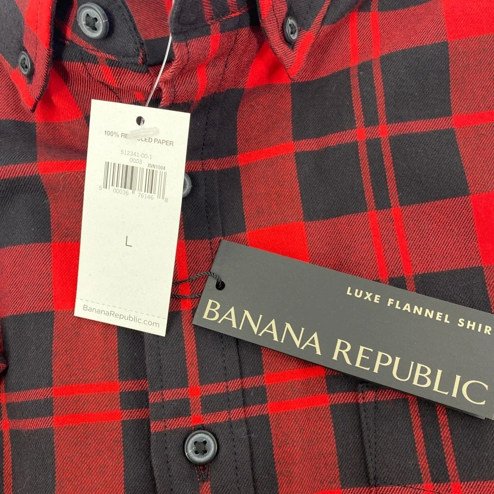 NEW Banana Republic Luxe Flannel‎ Shirt Mens Large Buffalo Plaid Untucked Rugged